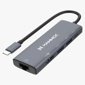 Hub Hammok Alex 5-in-1 USB 3.0 Type C RJ45 GIGA/ HDTV/ USB2.0/ PD Hub | Aluminium Alloy Shell, Light weight, Grey