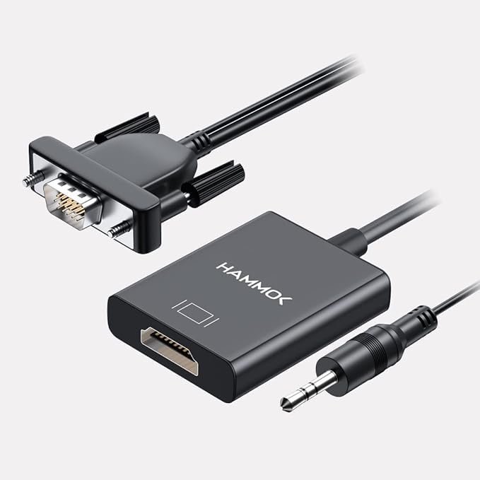 Converter Hammok Simon VGA To HDMI | Adapter Cable 15 Pin Male To Female Full HD 1080P with Audio & Micro USB Power, Black