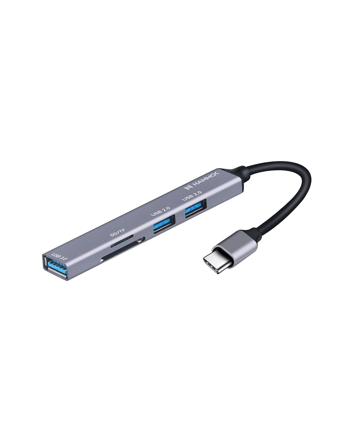 Hub Hammok Bruce Multifunction 5 Ports USB Type C Hub + Card Reader 2.0/3.0 | 4K 60HZ 5Gbps, Plug & Play, For Desktop, Mouse, Keyboard, Gamepad, Console Flash Drive, Grey
