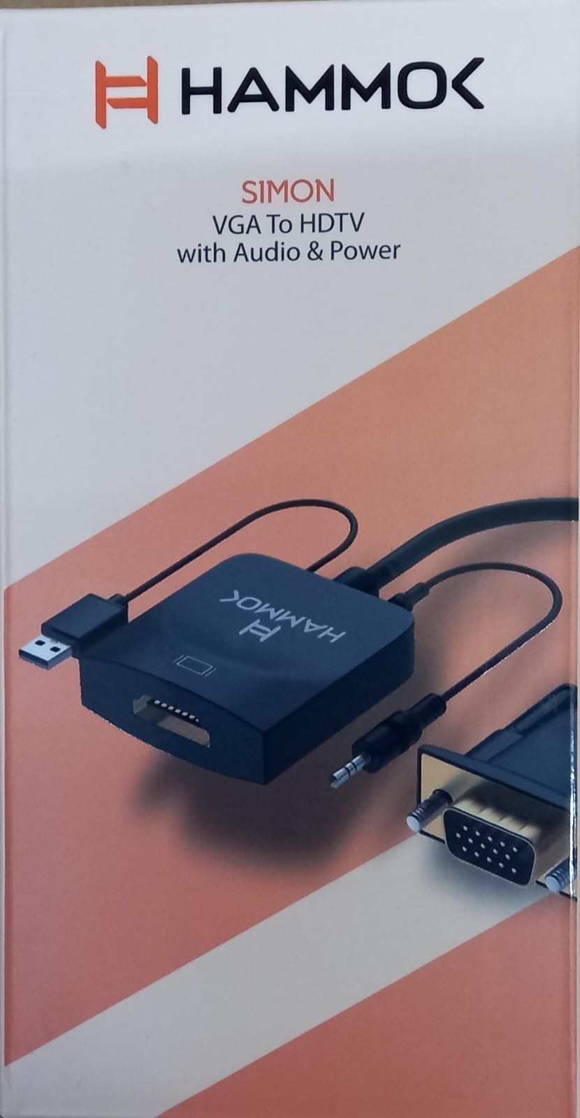 Converter Hammok Simon VGA To HDMI | Adapter Cable 15 Pin Male To Female Full HD 1080P with Audio & Micro USB Power, Black