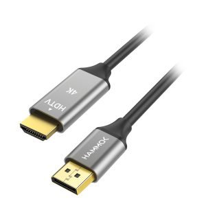 Cable Hammok Gary DP To HDMI 4K 1.8mtr | 30Hz, Plug & Play, Gold-Plated Connectors, Compatible With Computer, Laptop, HDTV, Projector, Monitor, Black