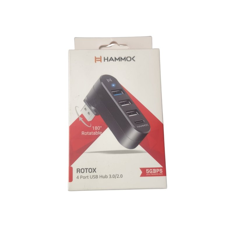 Hub Hammok Rotox 4 Port USB 3.0/2.0 | Lightweight, Compatible With laptops, PC, 5Gbps, Black
