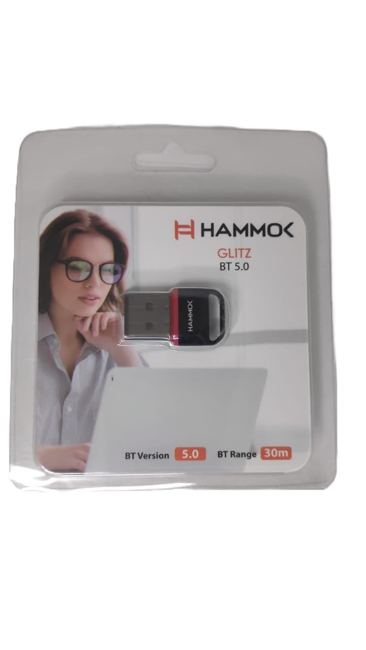 USB Dongle Hammok Glitz Wireless Bluetooth 5.3 Receiver | Transmission Distance Upto 30M, Plug & Play, Black