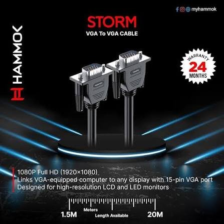 Cable Hammok Storm VGA to VGA 1.5Mtr, Black