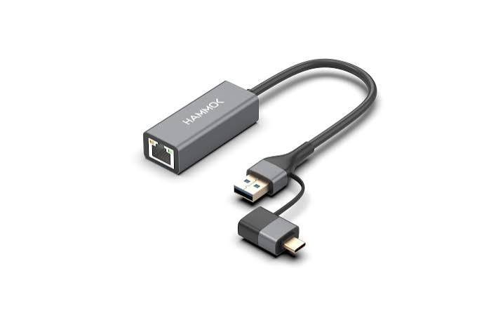 Converter Hammok Freak USB/Type-C To Giga LAN 3.0 | 1000Mbps, Support Upto Windows11, Mac OS, Plug & Play, Grey