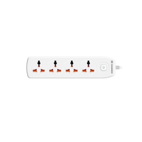 Spike Guard Hammok Halo 4+1 Multi Plug Adapter 3Mtr | 220-250V 50Hz, 2000W, 4 International Sockets, Wall Mountable, With ON/OFF Switch, White