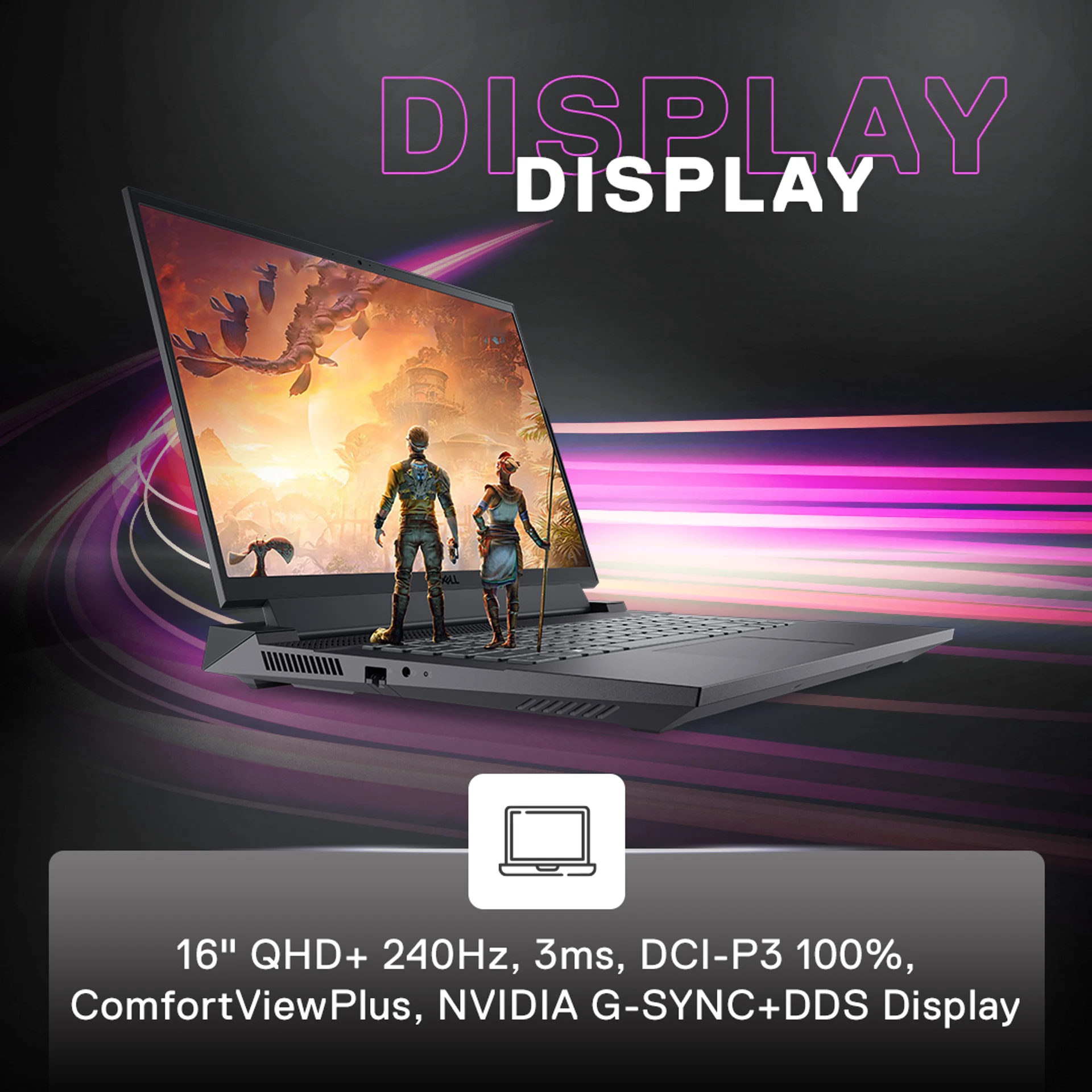 Laptop Dell G16 7630 Gaming OGN7630856P01RIN | Intel Core i9-13900HX, 16GB DDR5, 1TB NVMe SSD, RTX 4070 8GB, 16" QHD+ 240Hz Display, Windows 11 + MS Office, RGB Backlit Keyboard, Metallic Nightshade, Gaming Bag