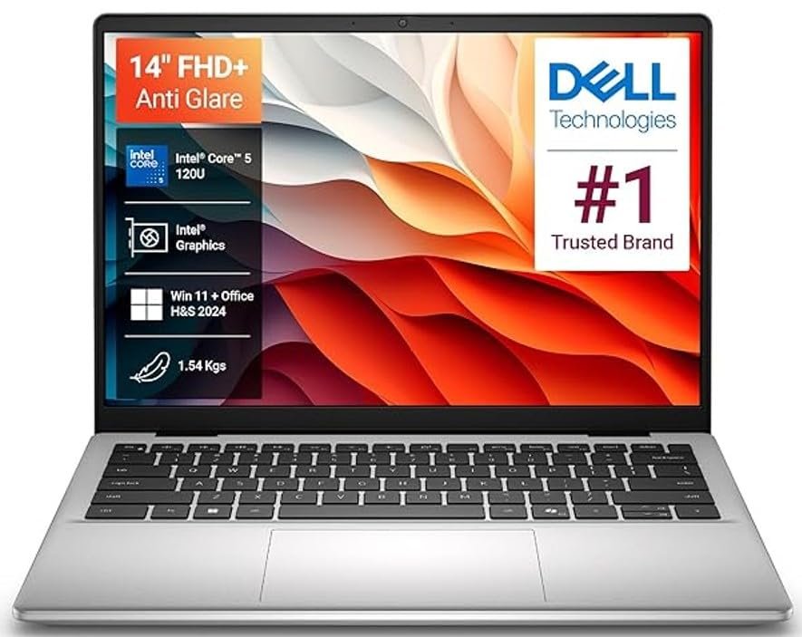Laptop Dell 14 DC14250 | 14″ FHD+ anti-glare WVA display (300 nits) with ComfortView. Intel Core 5 120U, 16GB DDR5 RAM, 512GB NVMe SSD. Win 11, Office H&S 2024, M365, backlit keyboard, FPR, backpack, Silver, 1.54Kg Thin & Light Laptop