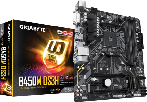 Motherboard Gigabyte AMD B450M-DS3H Ultra Durable with Realtek GbE LAN with cFosSpeed, PCIe Gen3 x4 M.2, 7-colors RGB LED Strips Support, Anti-Sulfur Resistor, CEC 2019 ready