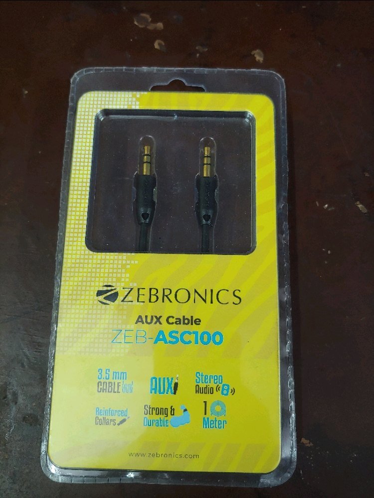 Cable AUX Zebronics 1M ZEB-ASC100 | 3.5mm AUX Male to Male cable with 1 meter length, Compatible for smartphones, Laptops, Computers & speakers, Black