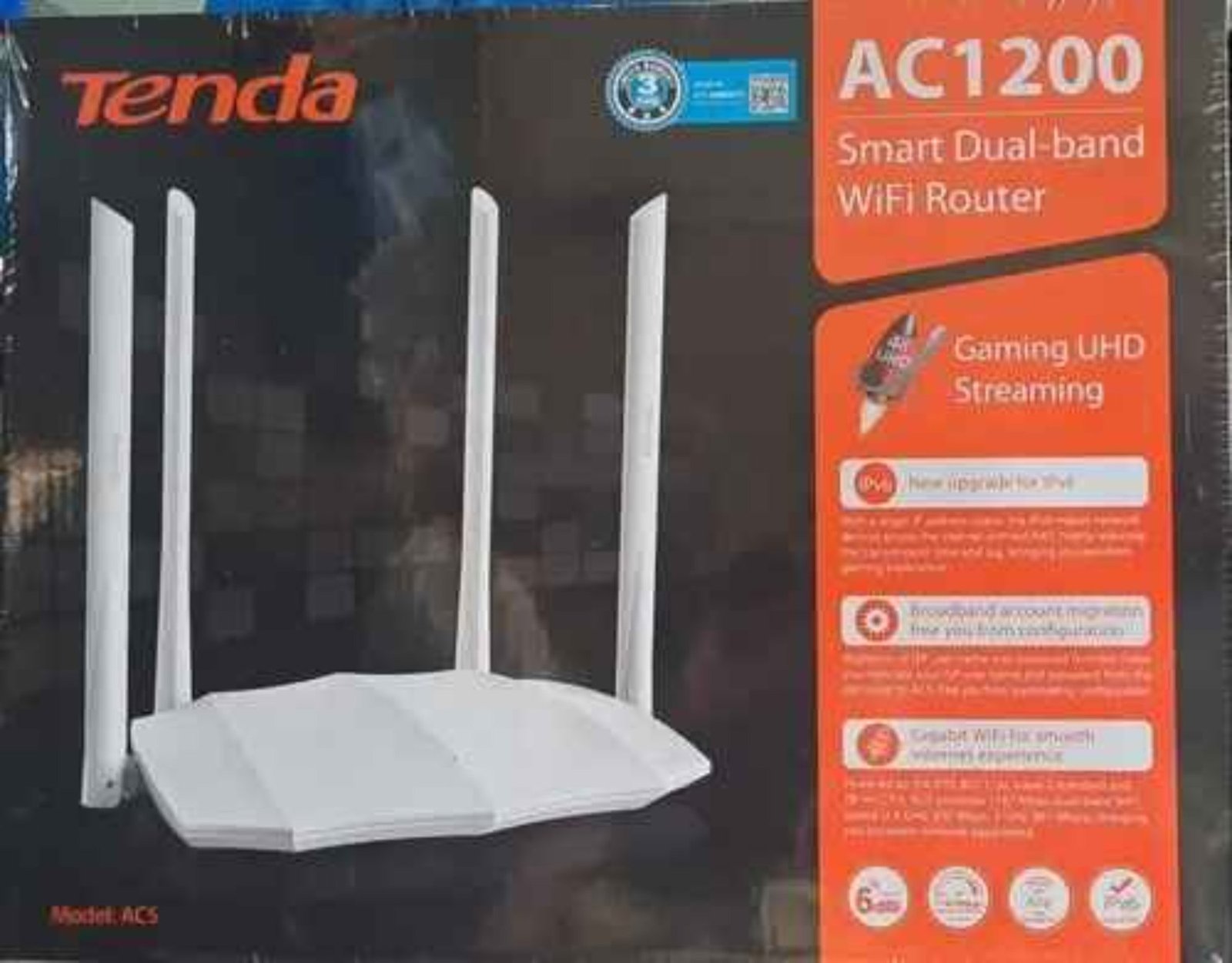 Router - Tenda TE-AC5 Smart Dual-Band AC1200 Gigabit WiFi Router with 4 External Antennas, Black