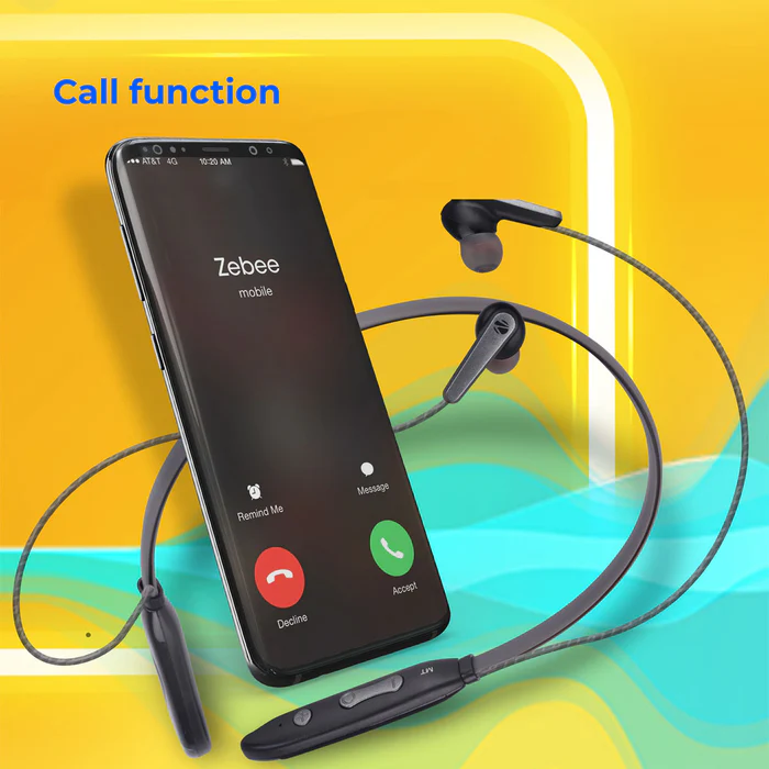 Earphone Zebronics Zeb-Escape 10 | Wireless Neckband Bluetooth Headset, Built-In rechargeable battery, Voice assistant support, Call function, 20hrs Playback Time, 1.5hrs Charging Time, Volume / media control, Grey