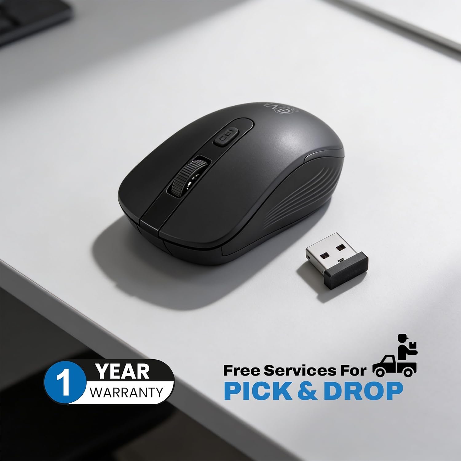 Mouse EVM Wireless CLASSY 3W042 | 2.4GHz Optical Mouse with 4D Scroll, USB Receiver, 1600 DPI Resolution, 10m Working Range, Plug & Play, Black