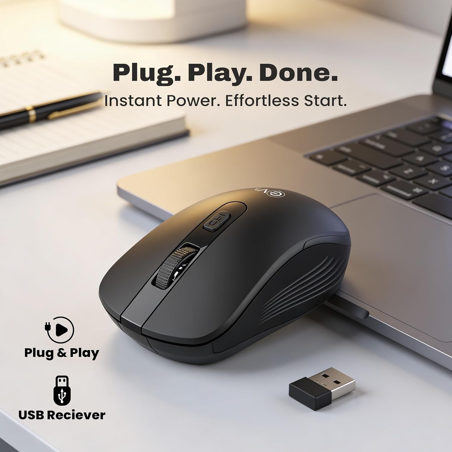 Mouse EVM Wireless CLASSY 3W042 | 2.4GHz Optical Mouse with 4D Scroll, USB Receiver, 1600 DPI Resolution, 10m Working Range, Plug & Play, Black