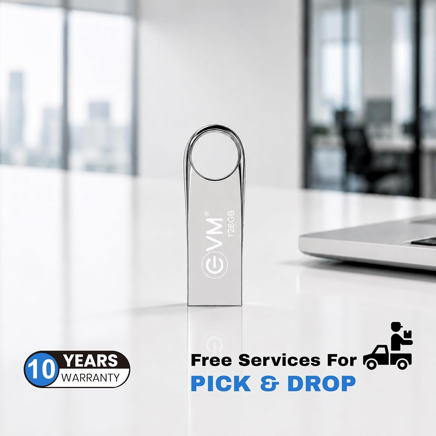 Pendrive EVM EnVault 128GB Metal USB 2.0 Flash Drive | Fast Data Transfer & Reliable Storage Solution, High Performance with up to 25MB/s Read, Durable Metallic Black Casing, Silver