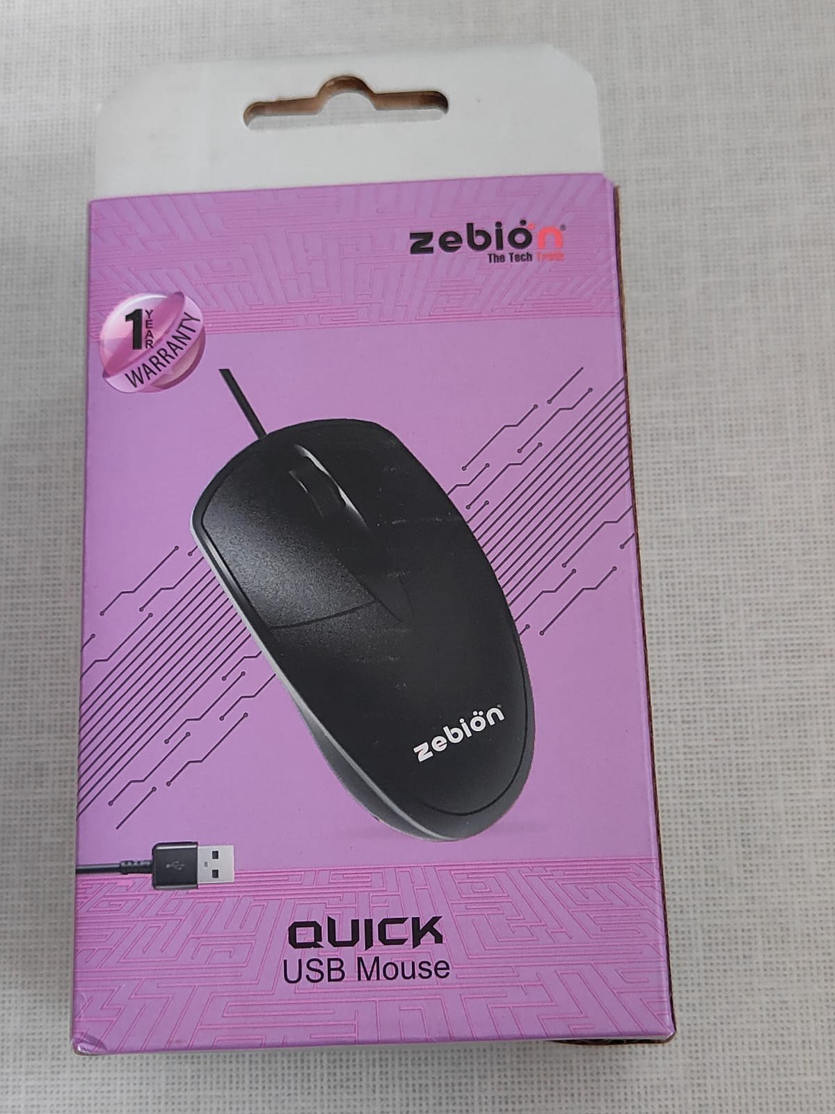 Mouse Zebion Quick MOU0055 | USB Optical Wired Mouse with 1000 DPI, Ergonomic Design with Comfortable Feel, Latest Optical Technology, Plug & Play, Black