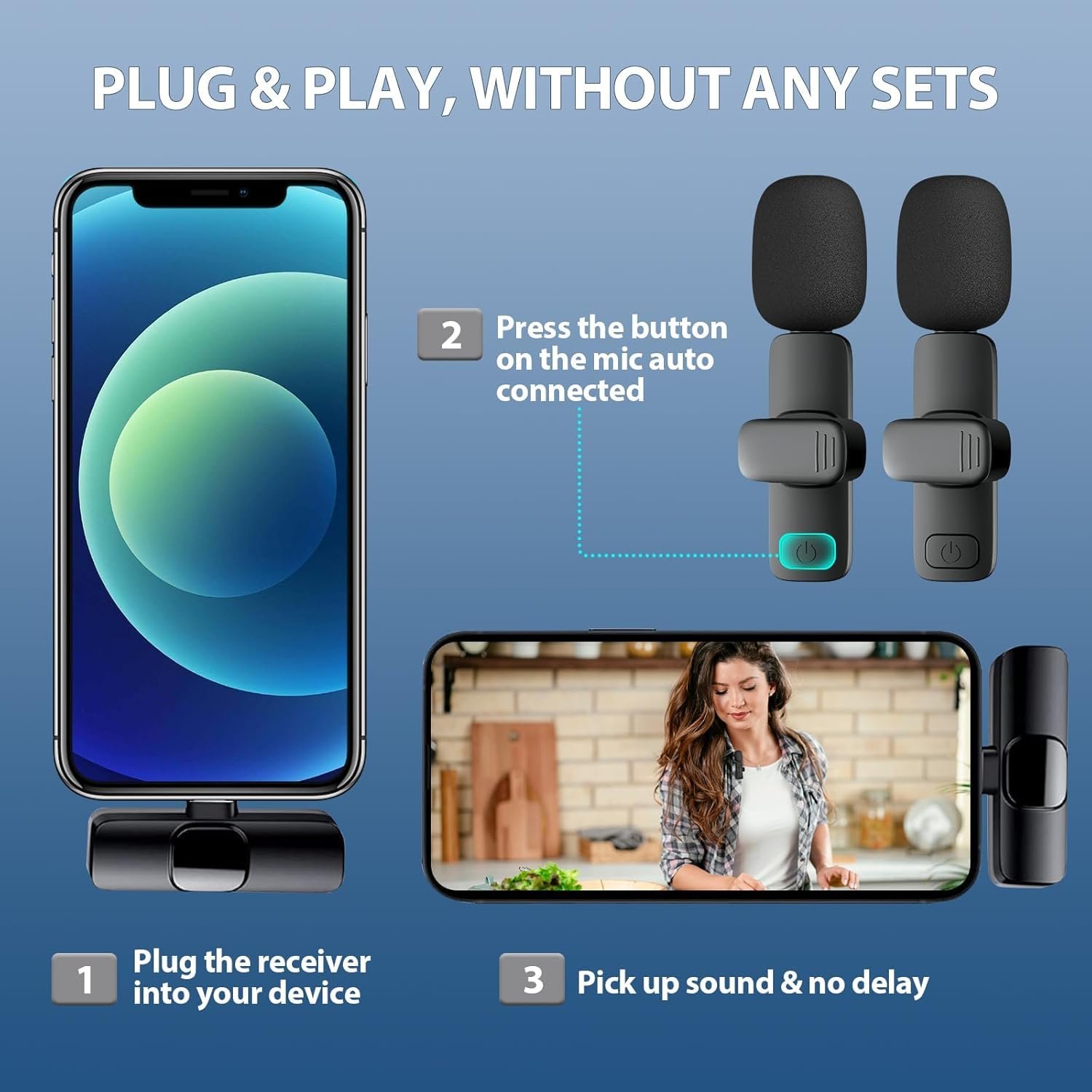 Dual Wireless Microphone K9 | Digital Mini Portable Recording Clip Mic with Receiver for All iOS, Lighting Mobile Phones Camera Laptop For Vlogging, YouTube, Online Class, Zoom Call, Black
