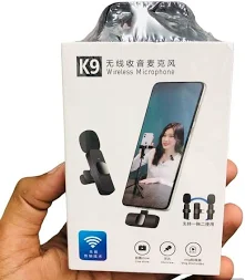 Dual Wireless Microphone K9 | Digital Mini Portable Recording Clip Mic with Receiver for All iOS, Lighting Mobile Phones Camera Laptop For Vlogging, YouTube, Online Class, Zoom Call, Black