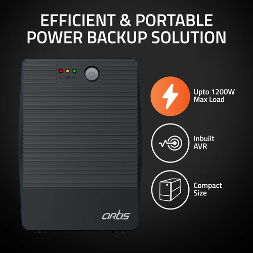 Ups Artis Powersafe 2KVA (2000VA) Line Interactive UPS for Personal / Gaming Computers, Desktop PCs, Laptops, Routers, Networking Devices & Gaming Consoles with 16A Input Plug, Black