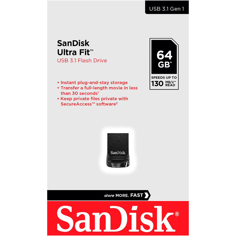 Pendrive SanDisk 64GB Ultra Fit USB 3.1 Flash Drive - 130MB/s, Compact | SDCZ430-064G-I35