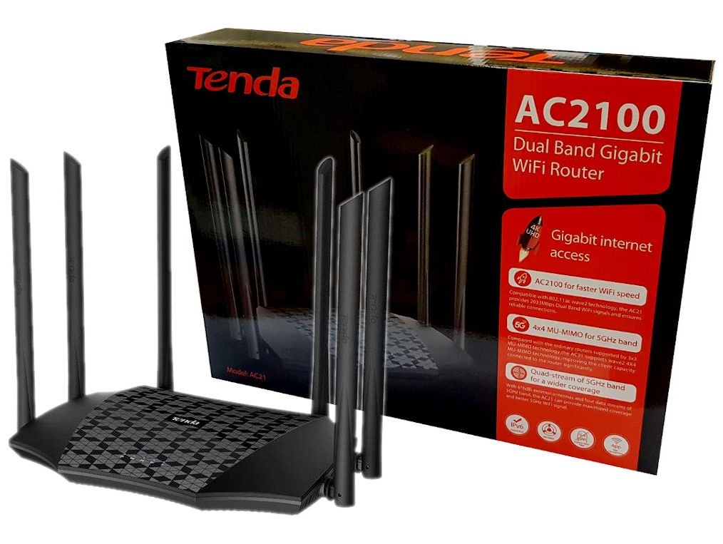 Tenda AC21 AC2100 Dual-Band Gigabit Wi-Fi Router | AC2100 Speed | 6×6dBi High-Gain Antennas | MU-MIMO | Beamforming | Gigabit Ports | IPv6 | Tenda WiFi App