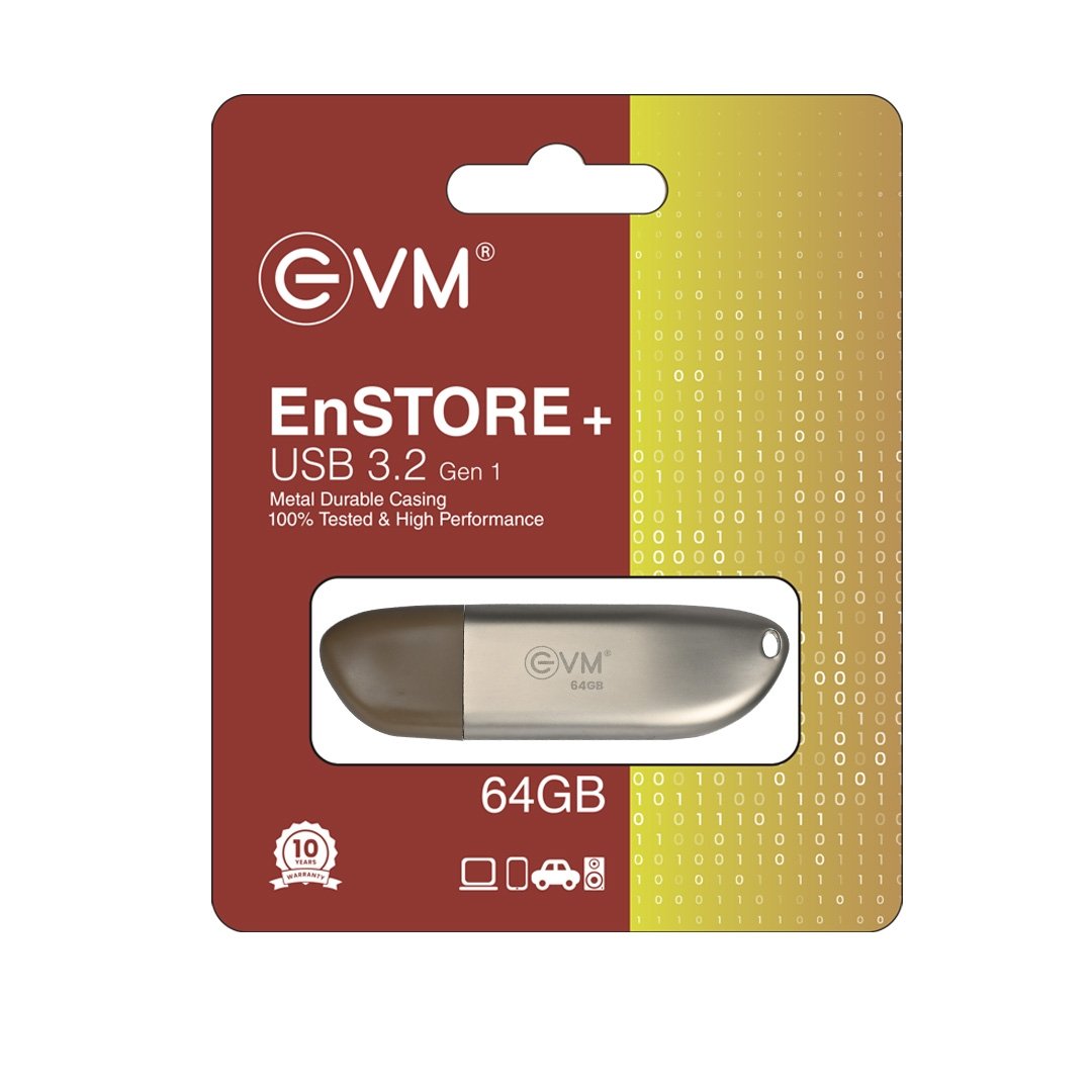 Pendrive EVM EnStore+ 64GB Metal USB 3.2 Flashdrive | High Performance with up to 100MB/s Read, Durable Metal Casing, Ideal for Fast Data Transfer & Storage Solution, Brown