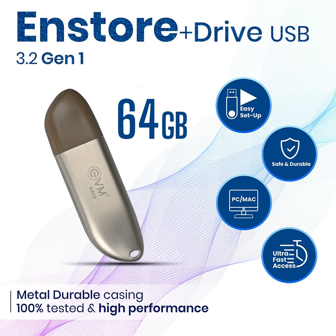 Pendrive EVM EnStore+ 64GB Metal USB 3.2 Flashdrive | High Performance with up to 100MB/s Read, Durable Metal Casing, Ideal for Fast Data Transfer & Storage Solution, Brown