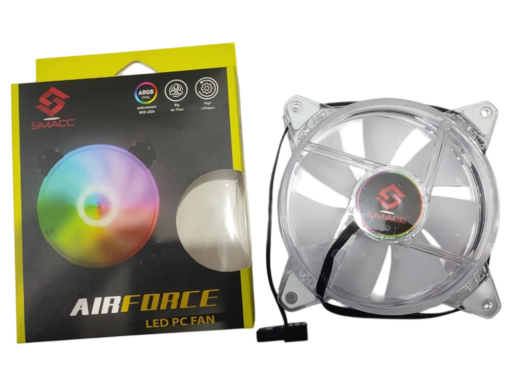 CPU Cooling Fan Smacc Airforce RGB LED PC Fan | 120mm, 12 V, Addressable RGB LEDs, Big Airflow, High Lifespan, Black