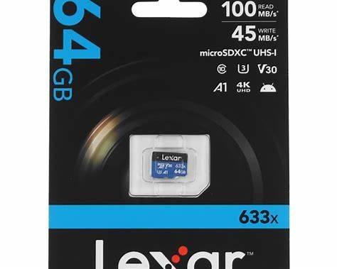 Card Micro SD Lexar 633X 64GB LMS0633064G-BNNNG | MicroSDXC UHS Class 3 100 MB/s, Memory Card Compatible with Camera, Tablet, Mobile