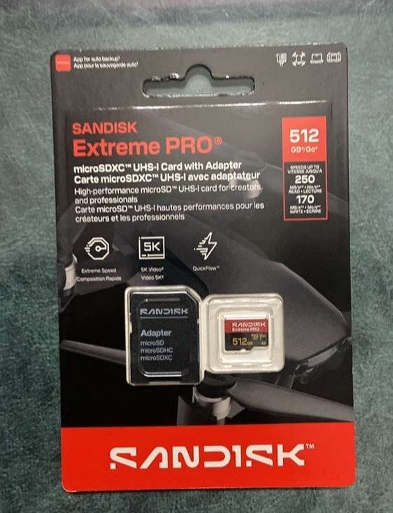 Card MicroSD SanDisk 512GB Extreme PRO microSDXC UHS-I Card with Adapter SDSQXCJ-512G-GS6MA | 250MB/s Read, 170MB/s Write Speed, A2, U3, V30, High Speed For Android & Gaming