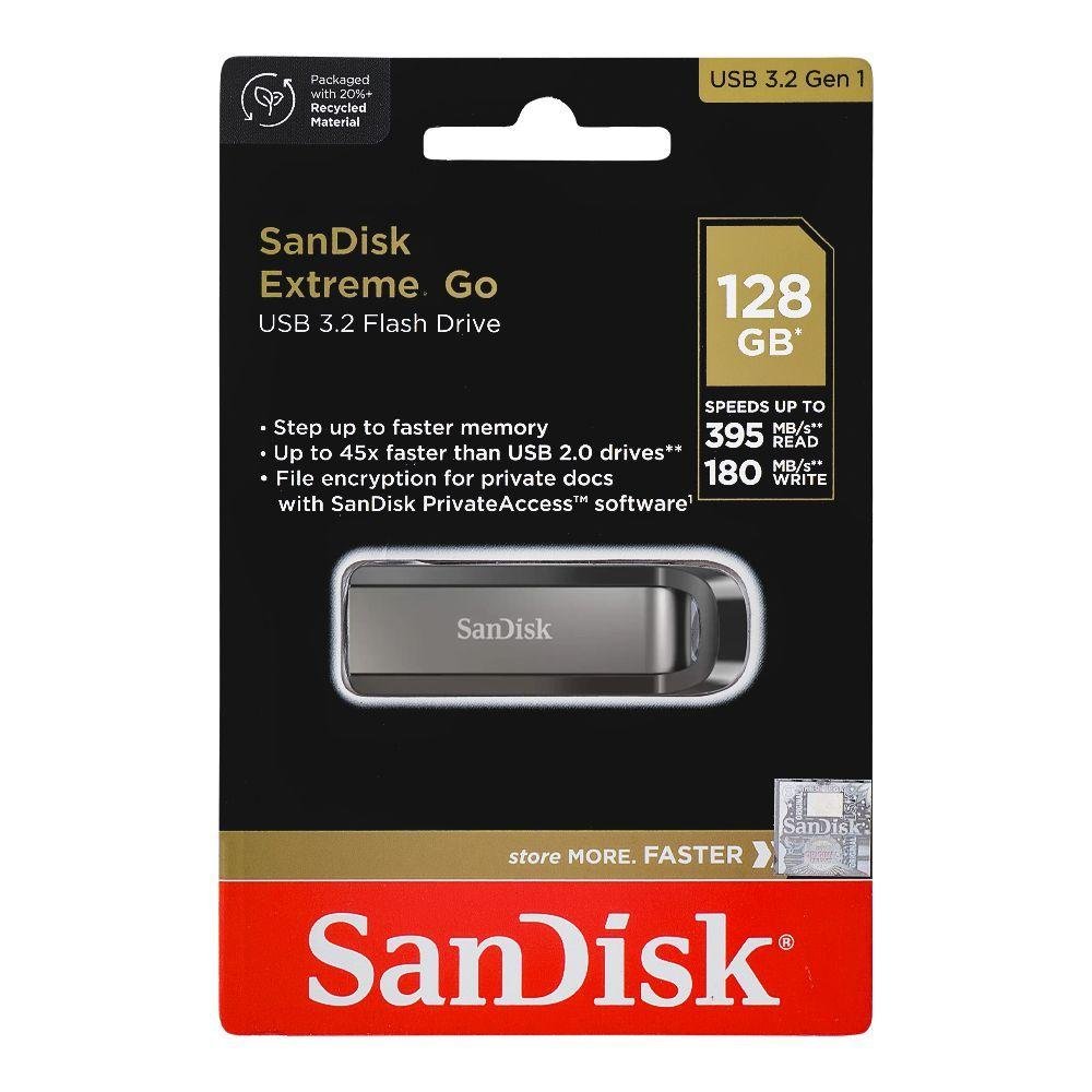 SanDisk Extreme Go 128GB USB 3.2 Gen 1 Flash Drive | Up to 395MB/s Read & 180MB/s Write | USB-A | Premium Metal Design | SDCZ810-128G-G46