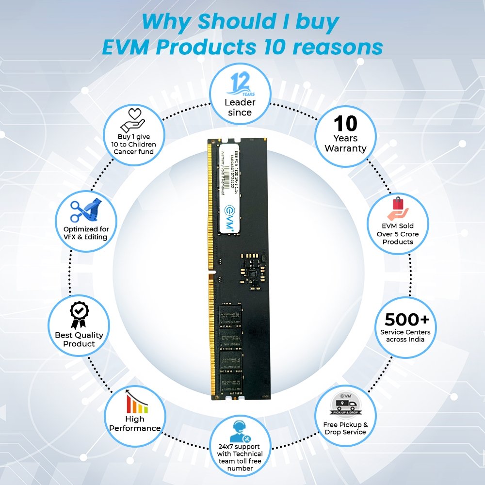 Ram EVM 8GB DDR5 4800MHz UDIMM EVMT8G4800D88P | Desktop RAM, Update Your Desktop's Performance, High Speed Performance, Ideal For Gaming & Editing, Compatible With Intel, AMD & Mac Systems