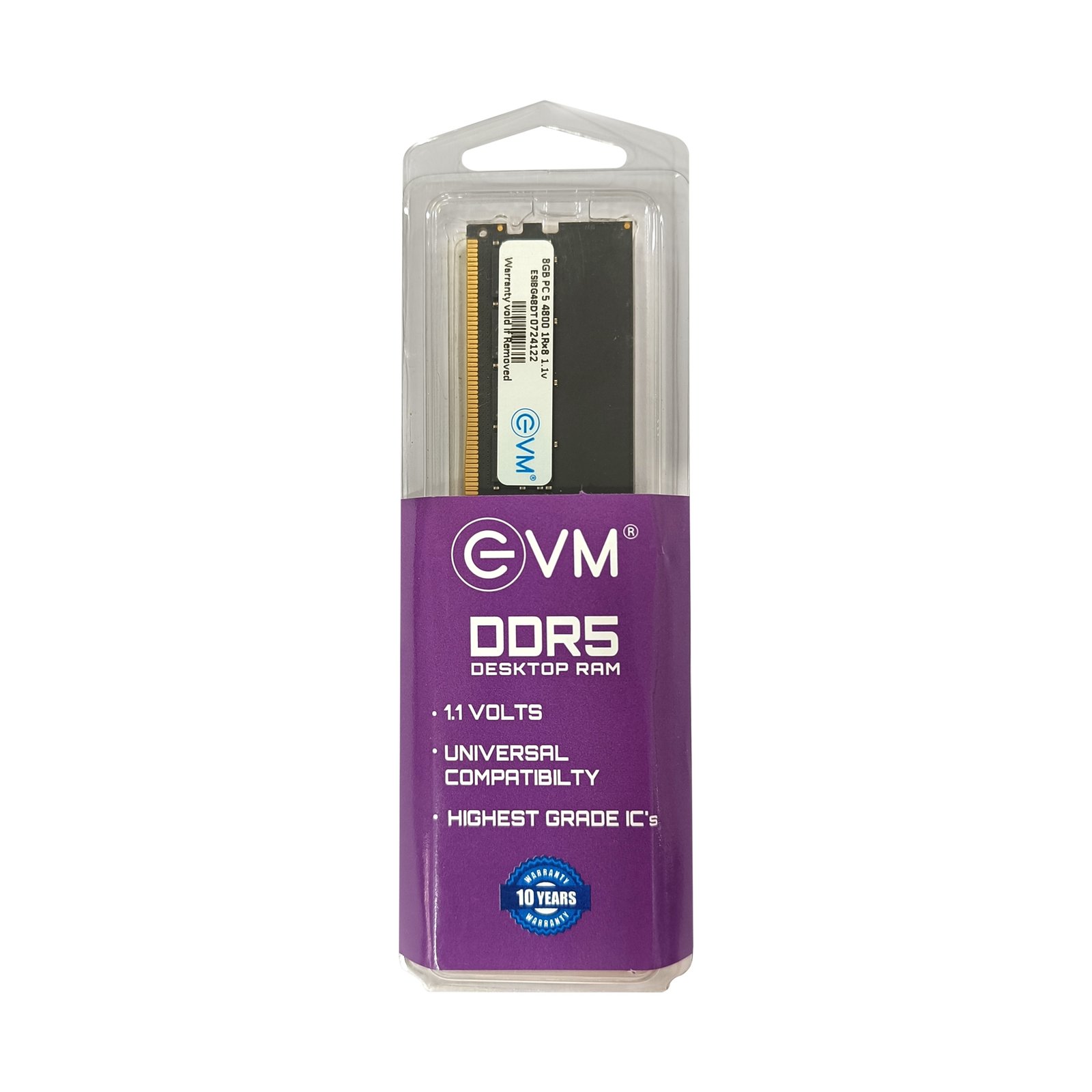 Ram EVM 8GB DDR5 4800MHz UDIMM EVMT8G4800D88P | Desktop RAM, Update Your Desktop's Performance, High Speed Performance, Ideal For Gaming & Editing, Compatible With Intel, AMD & Mac Systems