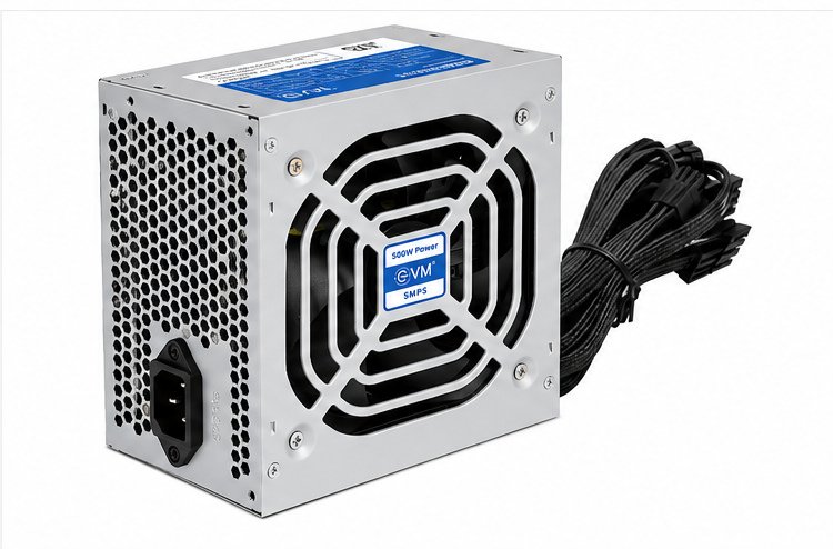 Power Supply Smps EVM 500W For Desktop PC | 230W Real & Stable Output, 120mm Low-Noise Cooling Fan, Individual Box Packing, Power Cord Included, 3 Years Warranty