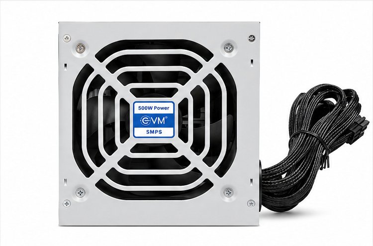 Power Supply Smps EVM 500W For Desktop PC | 230W Real & Stable Output, 120mm Low-Noise Cooling Fan, Individual Box Packing, Power Cord Included, 3 Years Warranty