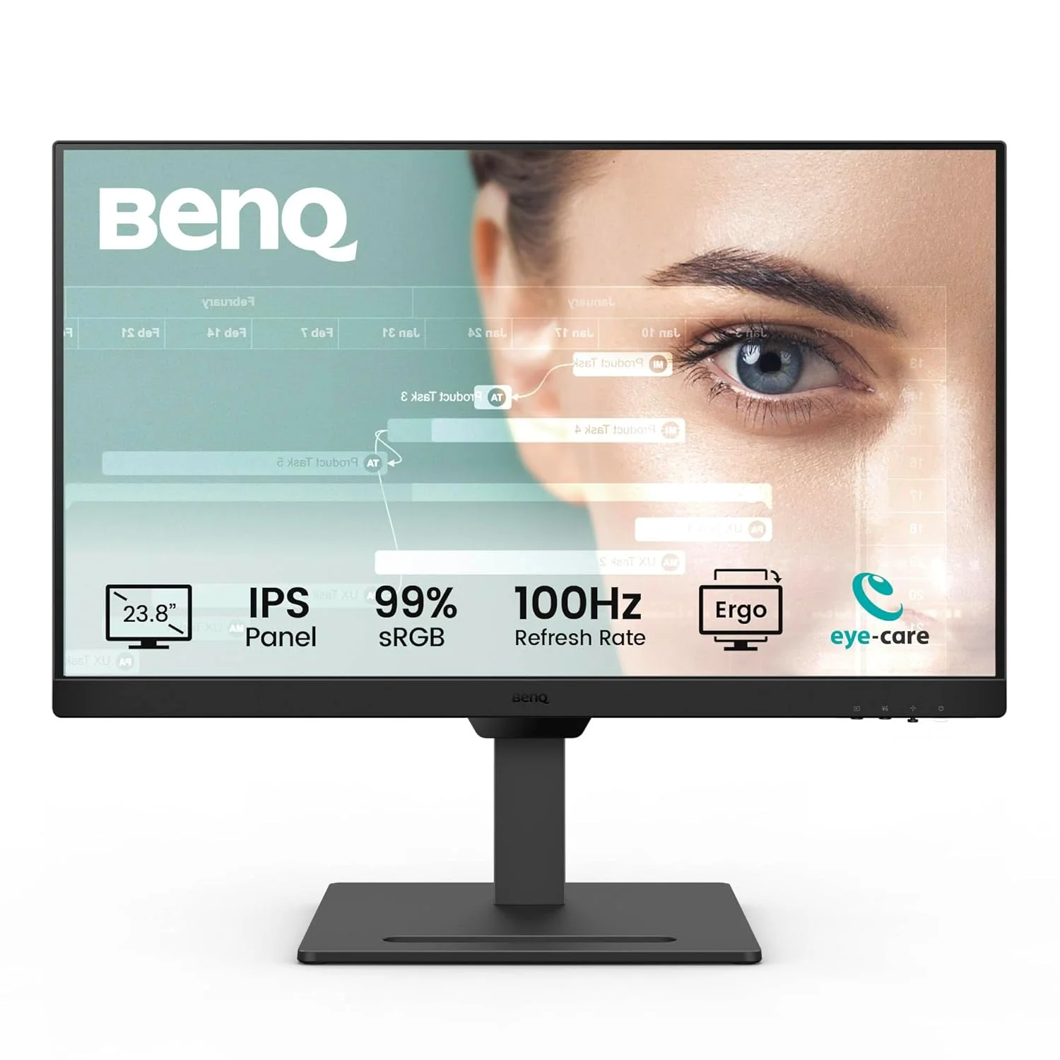 BenQ GW2490T 23.8 Inch Full HD IPS Monitor | 100Hz, 99% sRGB, Height Adjustable Ergonomic Stand, Dual HDMI + DisplayPort, Built-in Speakers, Eye-Care Technology, Black