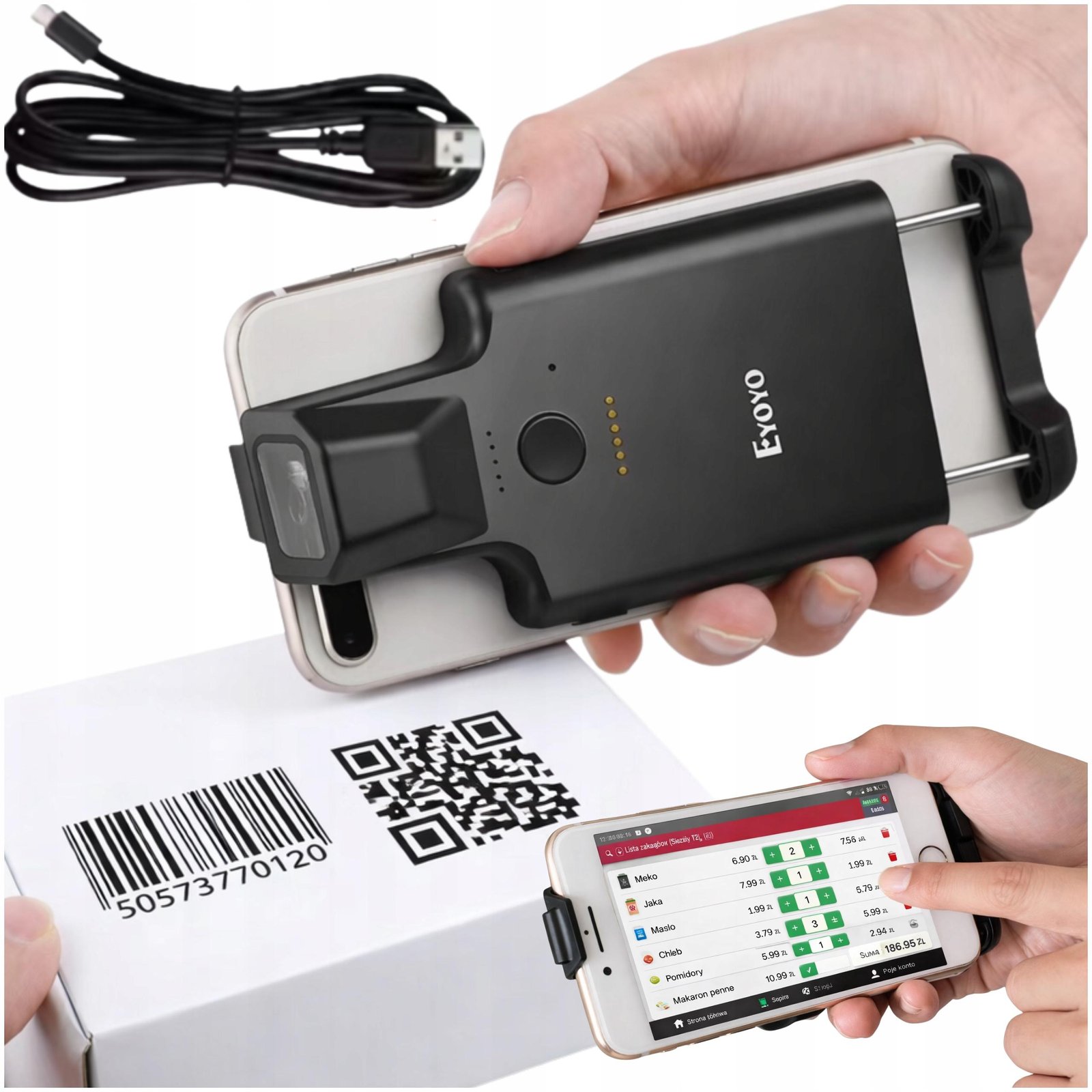Eyoyo Sledge 2D QR Barcode Scanner for Android Smartphones | 1D & 2D Barcode Reader | USB Type-C | High-Speed Inventory & POS Scanner