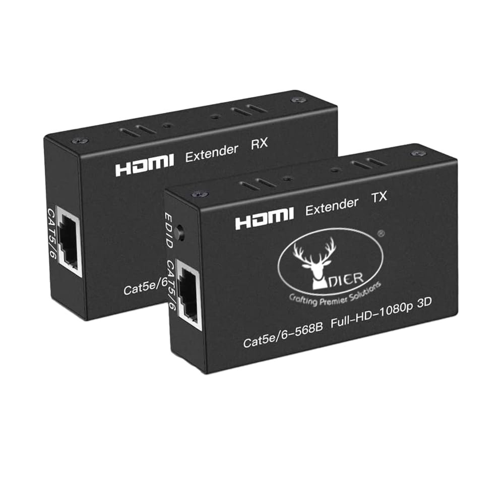 Extender HDMI Dier ESTOCOLMO 120Mtr | 4K HDTV Over Ethernet, Repeater Transmitter / Sender + Receiver Over Cat5 / Cat6 Upto 120mtr, Supports 3D & Full HD1080p, For TV, Projector, HDTV, DVR, PC, DVD, With Adaptor, Black
