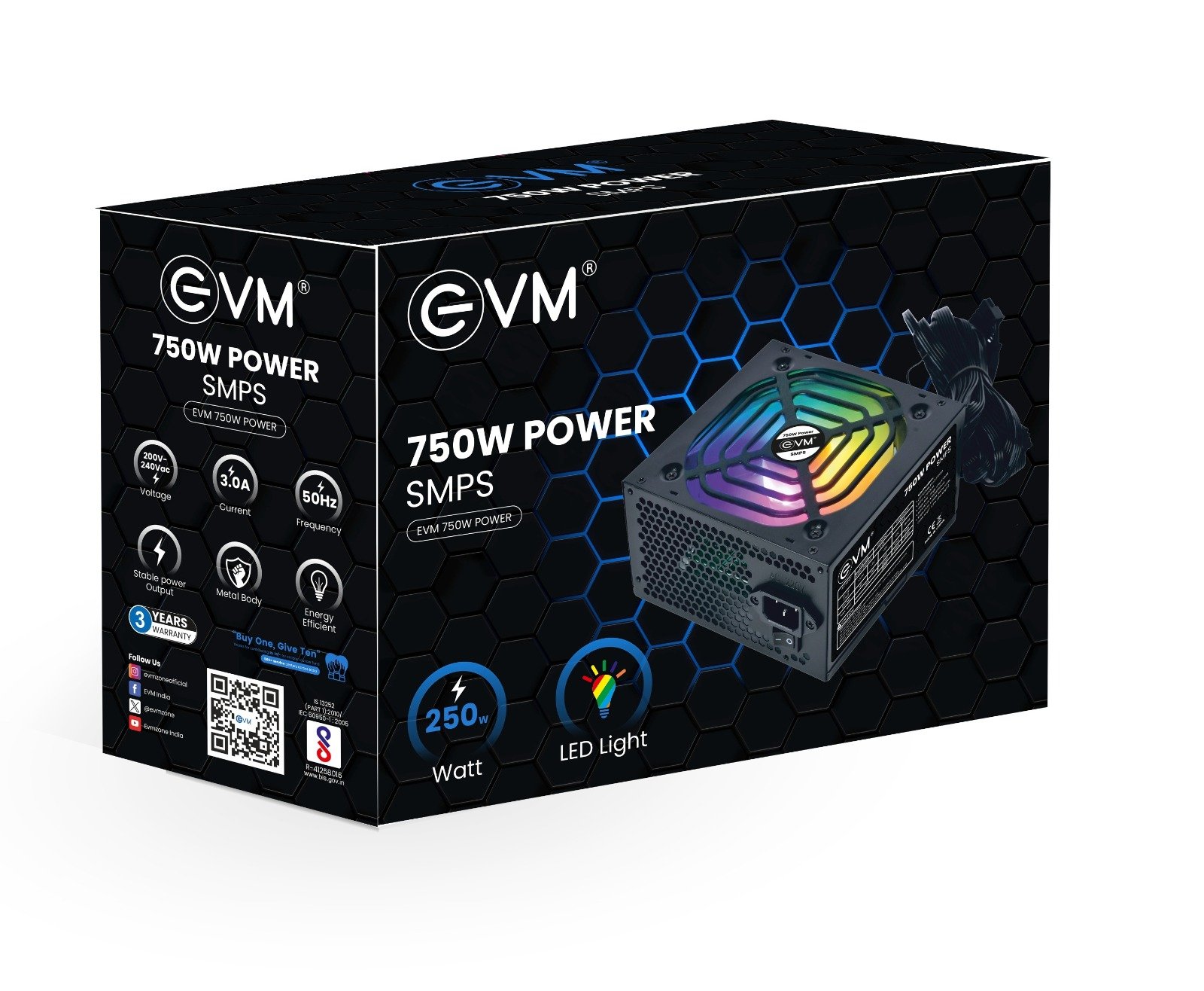 Power Supply Smps EVM 750W POWER |  LED Light, 50Hz, Metal Body, 250watt, 200V- 240Vac Voltage, Energy Efficient, Black