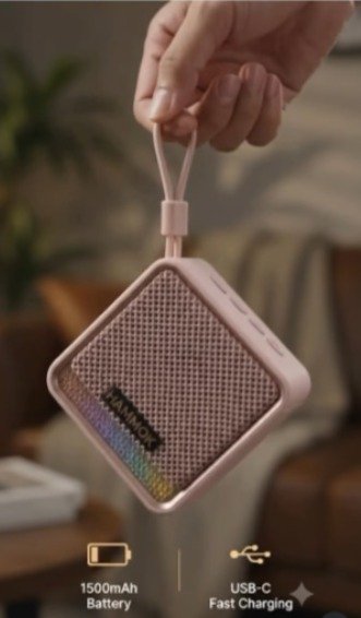 Hammok Solo II Bluetooth Speaker | Powerful 5W Sound, RGB, TF Card, USB Type-c Fast Charging, TWS Pairing, 1500 mAh Battery, Pink