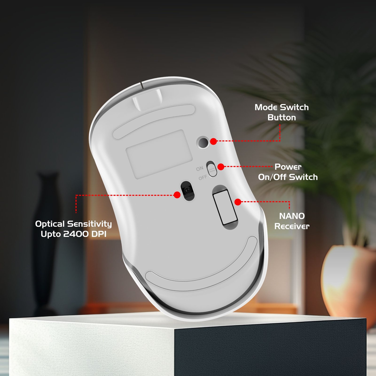 Zebion CONNECT-3 Triple Mode Wireless Mouse | Bluetooth 5.3 + 2.4GHz Wireless + Bluetooth Connectivity | Rechargeable Type-C | Up to 2400 DPI | Silent Click | Ergonomic Design | Cool Green