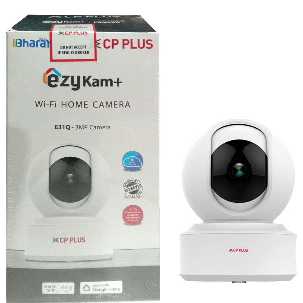 CP PLUS EzyKam CP-E31Q 3MP Wi-Fi PT Indoor Security Camera | 2304×1296 Resolution | 355° Pan & 71° Tilt | 15M IR Night Vision | 4mm Lens | Motion Detection & Tracking | Built-in Mic & Speaker | Alexa & Google Home | MicroSD Up to 256GB | White