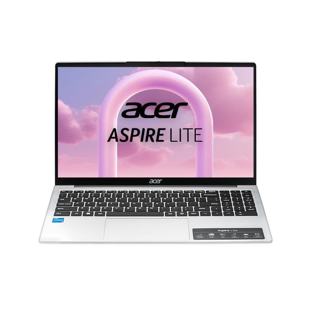 Acer Aspire Lite AL15-52H (UN.347SI.026) Laptop | Intel Core 5 210H Processor, 16GB LPDDR5 RAM, 512GB NVMe SSD, Windows 11 + MS Office, Intel Iris Xe Graphics, 15.6" FHD IPS Display, Backlit Keyboard, Wi-Fi 6, With Bag, Pure Silver
