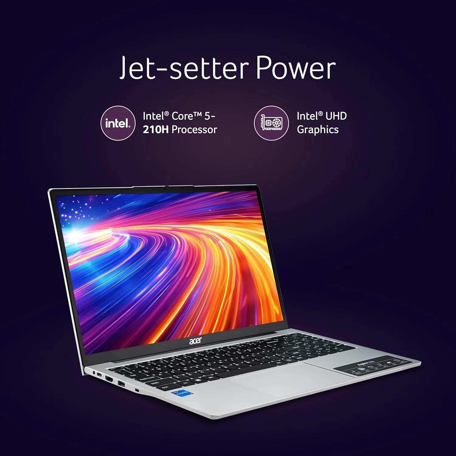 Acer Aspire Lite AL15-52H (UN.347SI.026) Laptop | Intel Core 5 210H Processor, 16GB LPDDR5 RAM, 512GB NVMe SSD, Windows 11 + MS Office, Intel Iris Xe Graphics, 15.6" FHD IPS Display, Backlit Keyboard, Wi-Fi 6, With Bag, Pure Silver