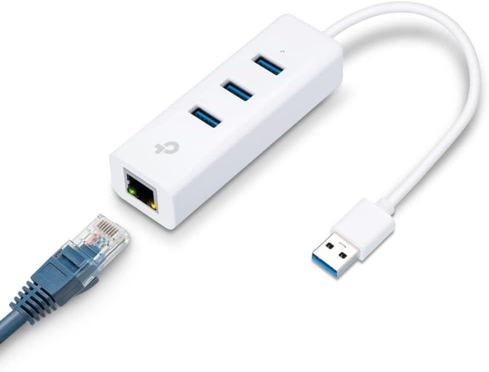 TP-Link TL-UE330 USB 3.0 3-Port Hub with Gigabit Ethernet Adapter | 5Gbps USB Data Transfer, 1000Mbps RJ45 LAN, Compact 2-in-1 USB Adapter, White