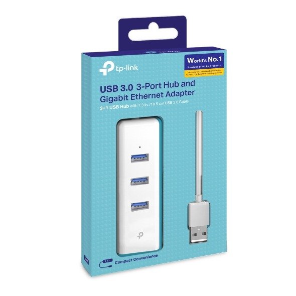TP-Link TL-UE330 USB 3.0 3-Port Hub with Gigabit Ethernet Adapter | 5Gbps USB Data Transfer, 1000Mbps RJ45 LAN, Compact 2-in-1 USB Adapter, White