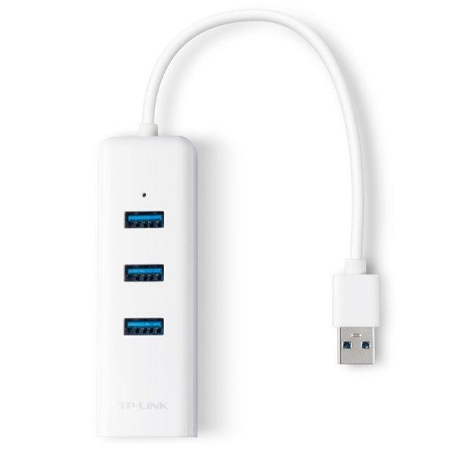 TP-Link TL-UE330 USB 3.0 3-Port Hub with Gigabit Ethernet Adapter | 5Gbps USB Data Transfer, 1000Mbps RJ45 LAN, Compact 2-in-1 USB Adapter, White