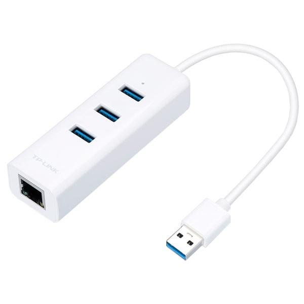 TP-Link TL-UE330 USB 3.0 3-Port Hub with Gigabit Ethernet Adapter | 5Gbps USB Data Transfer, 1000Mbps RJ45 LAN, Compact 2-in-1 USB Adapter, White