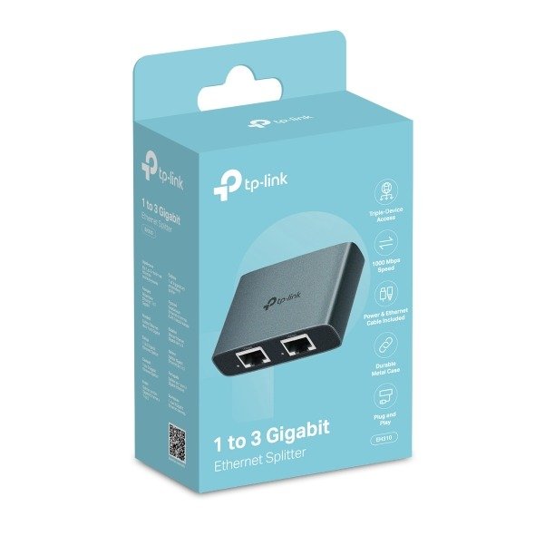 TP-Link EH310 1-to-3 Gigabit Ethernet Splitter, 4-Port 10/100/1000Mbps RJ45 LAN, USB-C Powered, Plug & Play, Aluminum Alloy Body, Grey