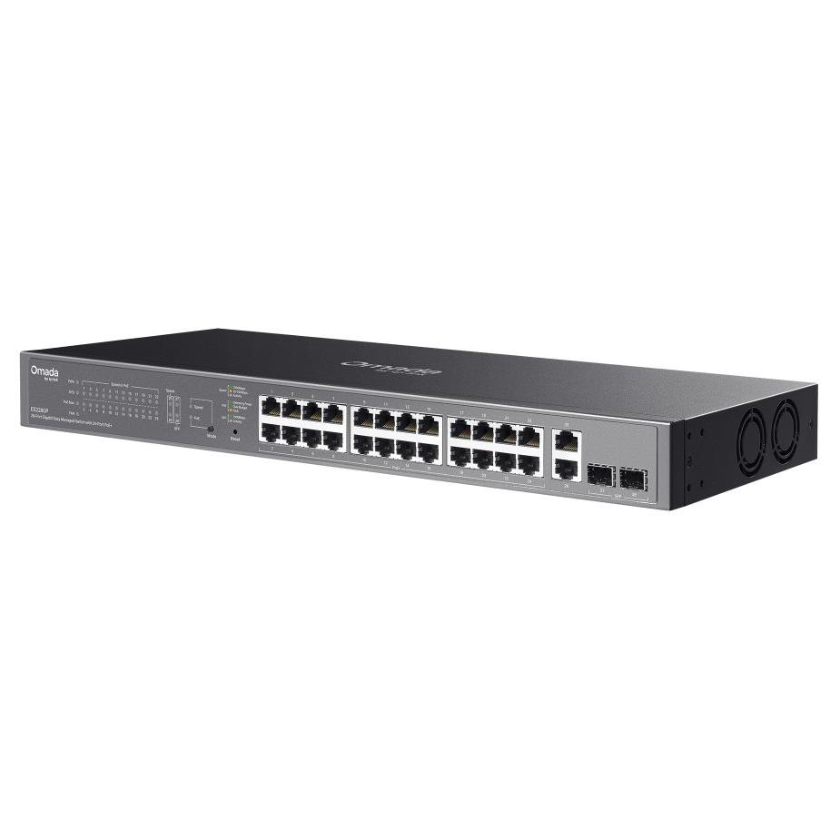 TP-Link Omada ES228GP 28-Port Gigabit Easy Managed PoE+ Switch, 24-Port 802.3af/at PoE+, 250W PoE Budget, 2 Gigabit RJ45 + 2 SFP Slots, Rack Mount, Grey